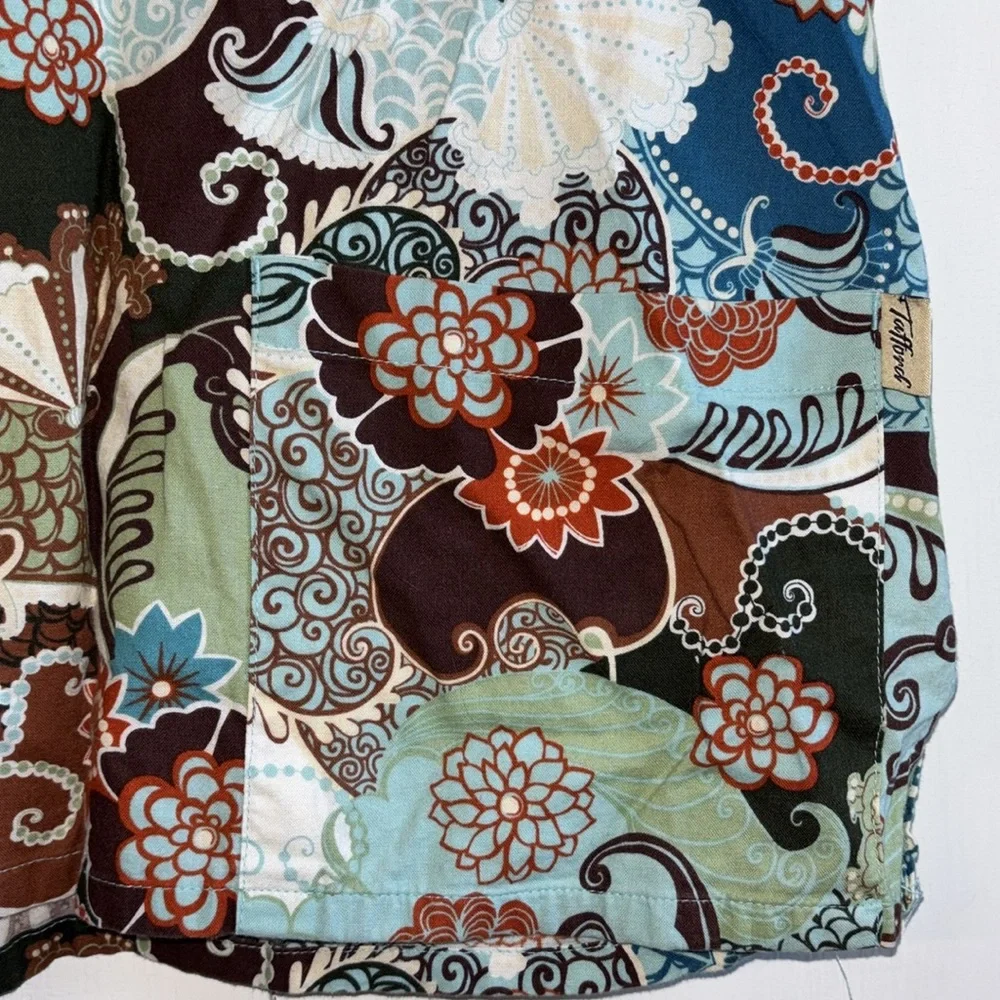 Scrub Tops Print Paisley Whimsy Floral Pattern Teal Royal Blue Brown Size Medium - Picture 5 of 14